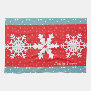 Merry Christmas & Happy New Year Rustic Snow Tea Towel