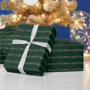 Merry Christmas Happy New Year script gold green Wrapping Paper