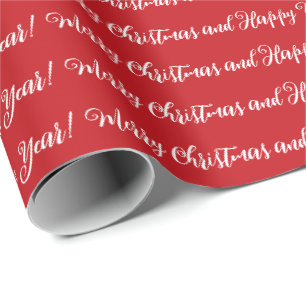 Merry Christmas Happy New Year script red elegant Wrapping Paper