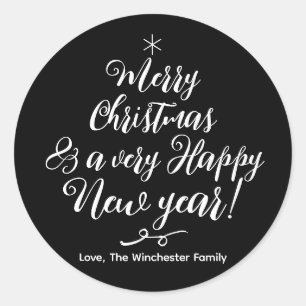 Merry Christmas Happy New Year script typography Classic Round Sticker