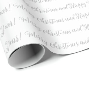 Merry Christmas Happy New Year script white grey Wrapping Paper