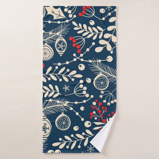 Merry Christmas, Happy New Year seamless pattern w Bath Towel (Bath Towel)