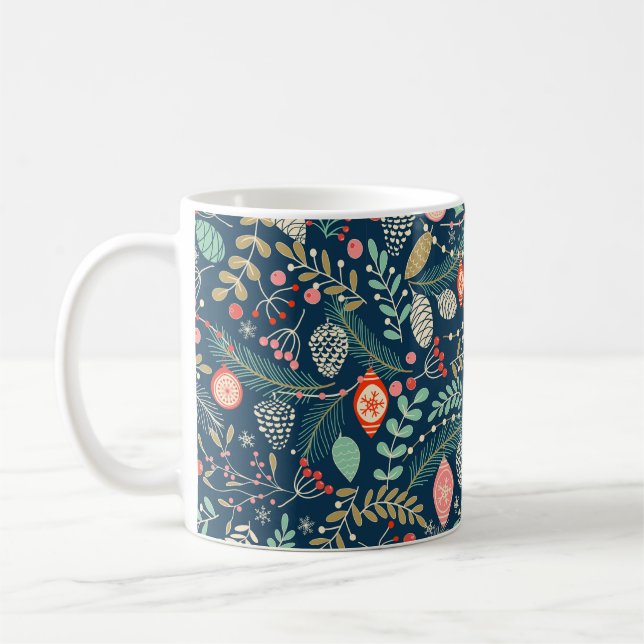Merry Christmas, Happy New Year seamless pattern w Coffee Mug (Left)