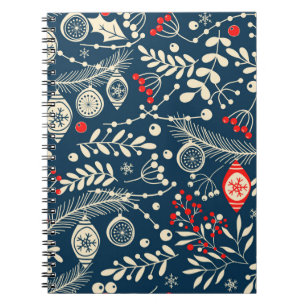 Merry Christmas, Happy New Year seamless pattern w Notebook