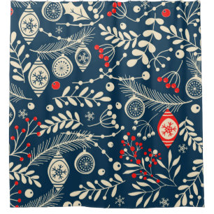 Merry Christmas, Happy New Year seamless pattern w Shower Curtain