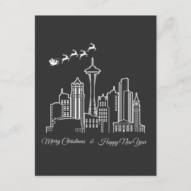 Merry Christmas Happy New Year Seattle Washington Postcard (Front)