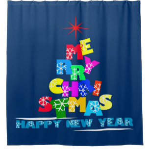 Merry Christmas Happy New Year Shower Curtain