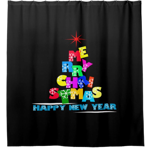 Merry Christmas Happy New Year Shower Curtain (Front)