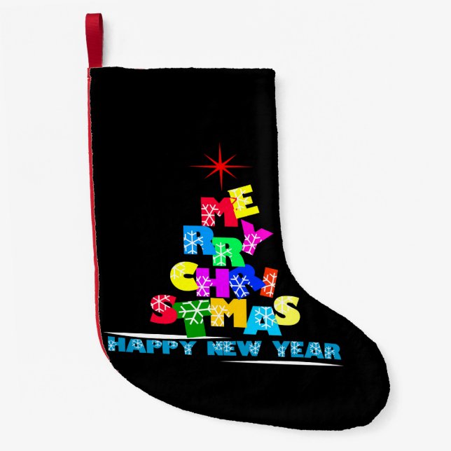 Merry Christmas Happy New Year Small Christmas Stocking (Front)
