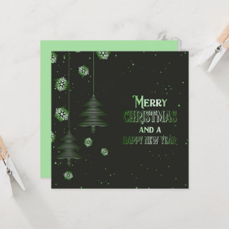 Merry Christmas Happy New Year Snowflakes Trees Card