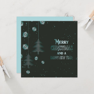 Merry Christmas Happy New Year Snowflakes Trees Card