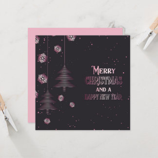 Merry Christmas Happy New Year Snowflakes Trees Card