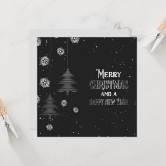 Merry Christmas Happy New Year Snowflakes Trees Card