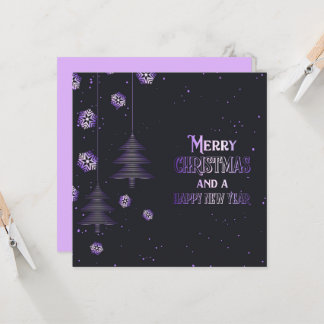 Merry Christmas Happy New Year Snowflakes Trees Card
