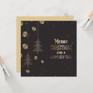 Merry Christmas Happy New Year Snowflakes Trees Card