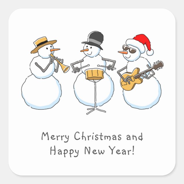 Merry Christmas Happy New Year Snowman Jazzband Square Sticker (Front)