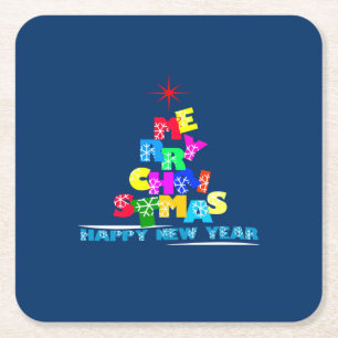 Merry Christmas Happy New Year Square Paper Coaster