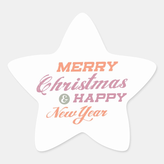 Merry Christmas Happy New Year Star Stickers (Front)