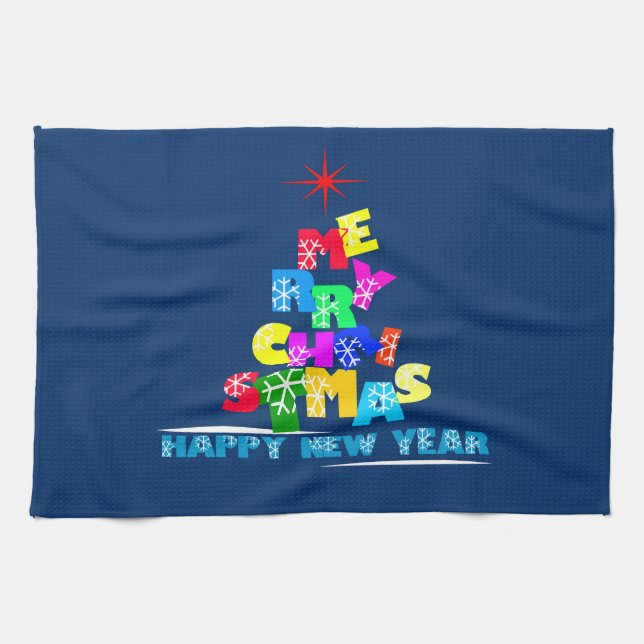 Merry Christmas Happy New Year Tea Towel (Horizontal)