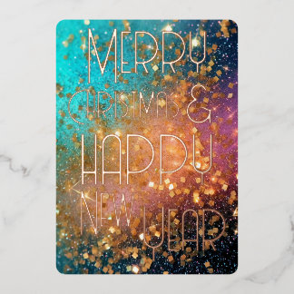 Merry Christmas Happy New Year Teal Gold Pink