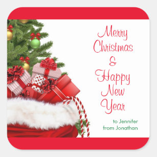 Merry Christmas Happy New Year Text Template Square Sticker
