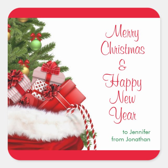 Merry Christmas Happy New Year Text Template Square Sticker (Front)