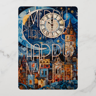 Merry Christmas & Happy New Year Town Moon Clock