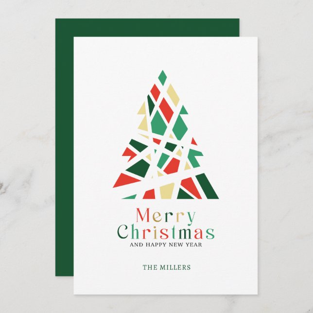 Merry Christmas Happy New Year Tree greeting card  (Front/Back)
