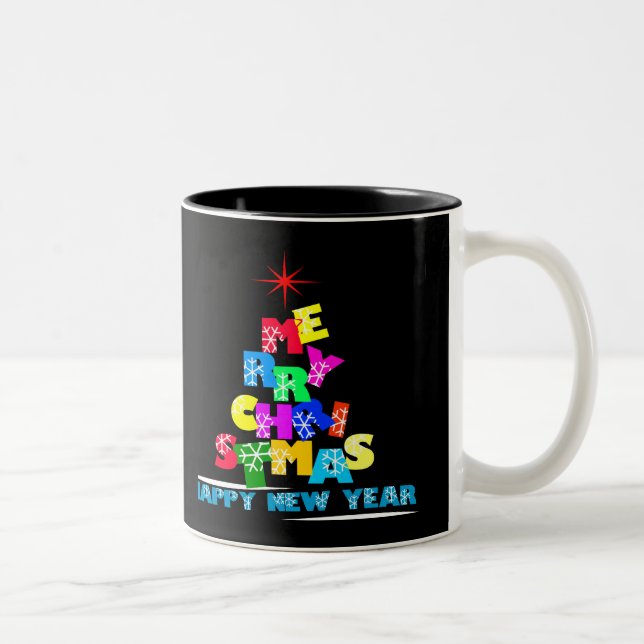 Merry Christmas Happy New Year Two-Tone Coffee Mug (Right)