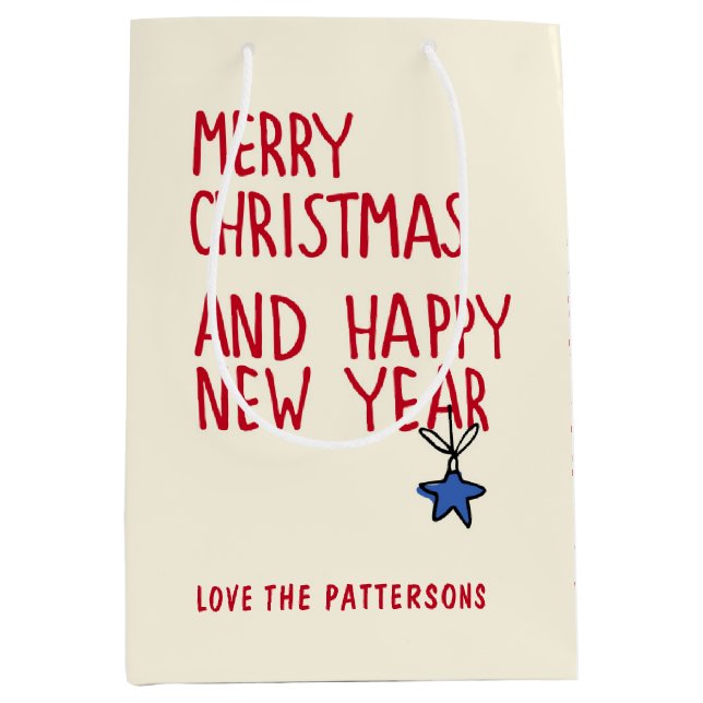 Merry Christmas Happy New Year Typography Medium Gift Bag (Front)