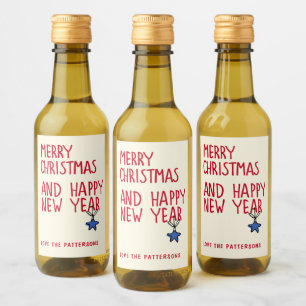 Merry Christmas Happy New Year Typography Wine Label