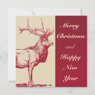 Merry Christmas & Happy New Year Vintage deer Thank You Card