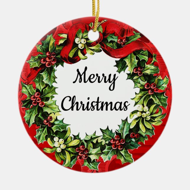 Merry Christmas Happy New Year Vintage Ornament (Front)