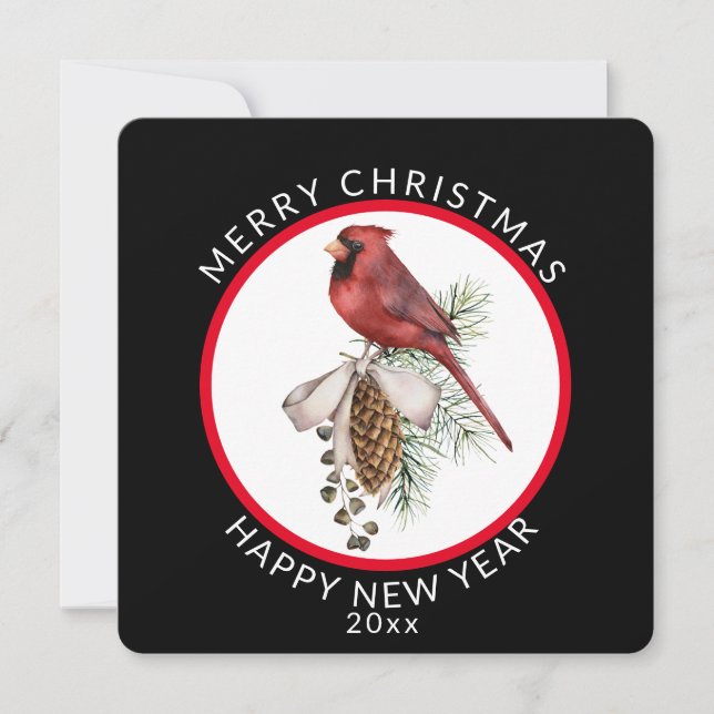 Merry Christmas Happy New Year with Cardinal Holiday Card (Front)
