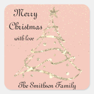 Merry Christmas Happy New Year With Love Name Rose Square Sticker