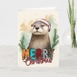 Merry Christmas Happy Santa Otter Card