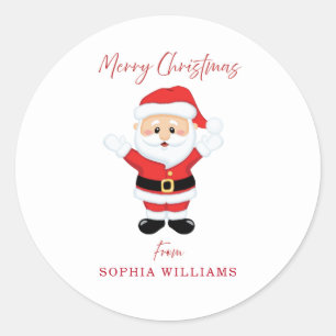 Merry Christmas Happy Santa Present Red Classic Round Sticker