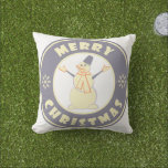 Merry Christmas happy snowman famous coffe style Cushion<br><div class="desc">Famous coffe style logo with Merry Christmas typography</div>