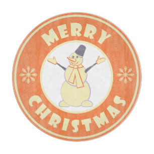 Merry Christmas happy snowman famous coffe style Cutting Board