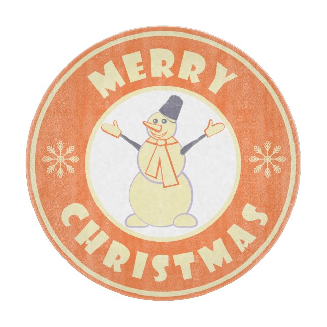 Merry Christmas happy snowman famous coffe style Cutting Board (Front)