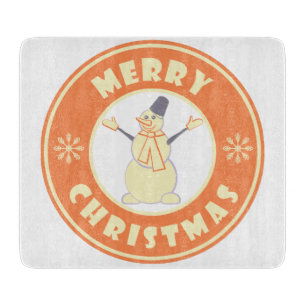 Merry Christmas happy snowman famous coffe style Cutting Board