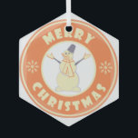 Merry Christmas happy snowman famous coffe style Glass Tree Decoration<br><div class="desc">Famous coffe style logo with Merry Christmas typography</div>