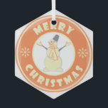 Merry Christmas happy snowman famous coffe style Glass Tree Decoration<br><div class="desc">Famous coffe style logo with Merry Christmas typography</div>