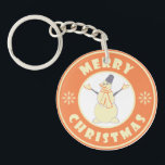 Merry Christmas happy snowman famous coffe style Key Ring<br><div class="desc">Famous coffe style logo with Merry Christmas typography</div>