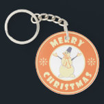 Merry Christmas happy snowman famous coffe style Key Ring<br><div class="desc">Famous coffe style logo with Merry Christmas typography</div>