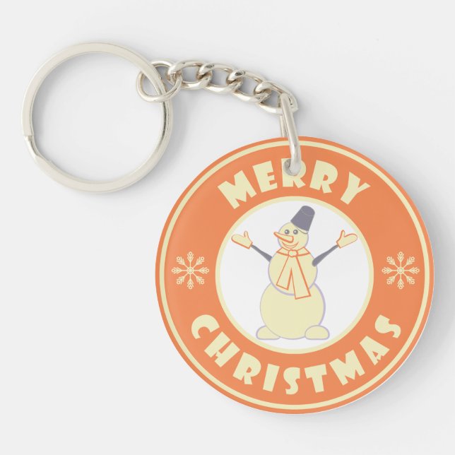 Merry Christmas happy snowman famous coffe style Key Ring (Front)