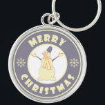 Merry Christmas happy snowman famous coffe style Key Ring<br><div class="desc">Famous coffe style logo with Merry Christmas typography</div>