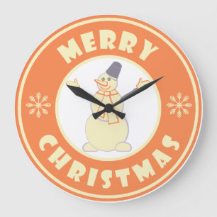 Merry Christmas happy snowman famous coffe style Large Clock