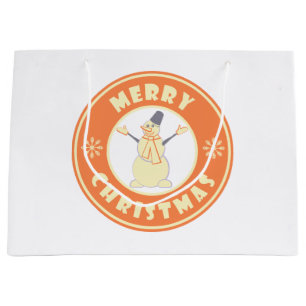 Merry Christmas happy snowman famous coffe style Large Gift Bag
