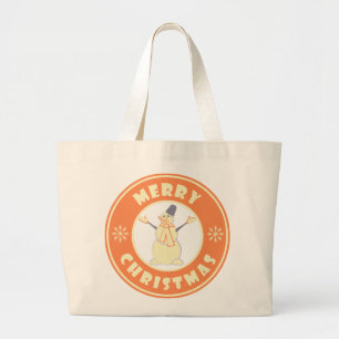 Merry Christmas happy snowman famous coffe style Large Tote Bag